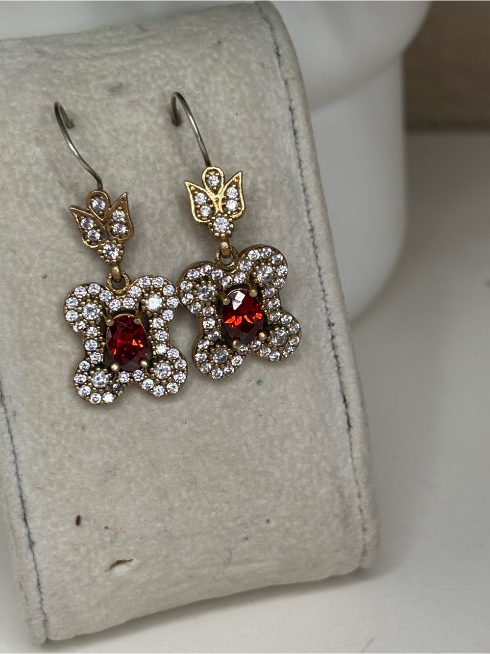 MyGoldMySilver 925 Sterling Silver Ottoman Style Red Stone Dangle Earrings